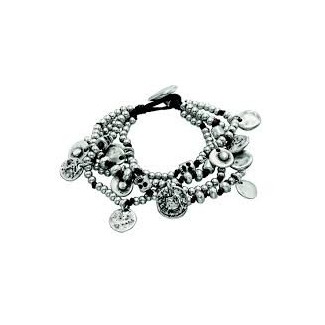 Bracciale mutifilo Uno de50 in metallo e pelle con beads Waterfallita