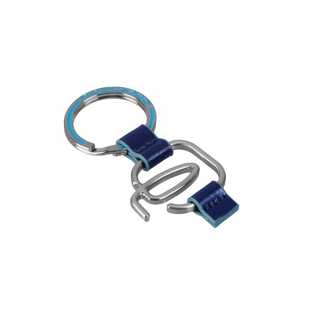 Piquadro logo keychain in leather-covered Blue Square  eletric blue