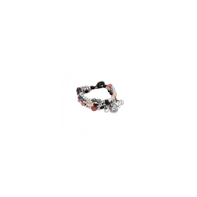 Bracelet S-pring Uno de50 in metal and leather with glasses beads