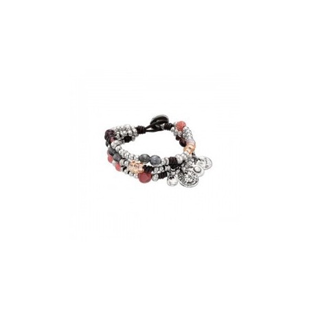 Bracciale mutifilo Uno de50 in metallo e pelle con beads vetro S-pring