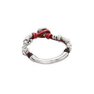 Uno De50 Armband UNISEX braunem Leder und Silber metall rot