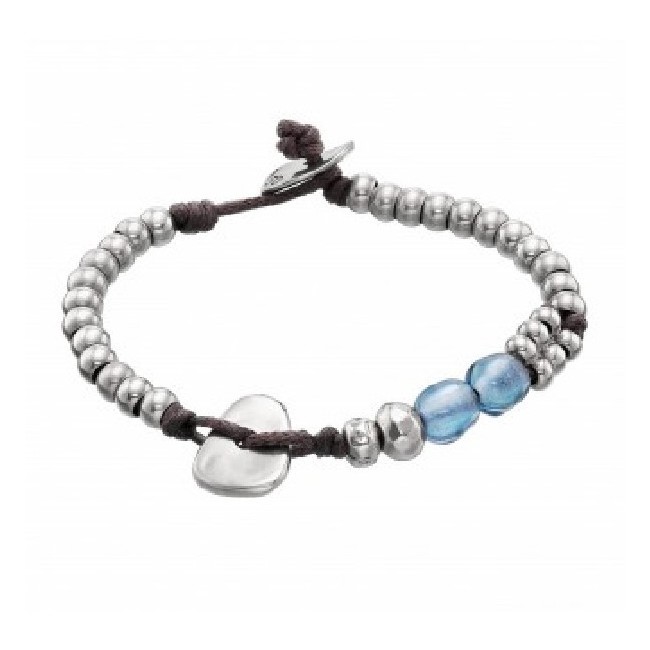 Bracciale Uno de50 UNISEX pelle marrone,  metallo argentato e vetro