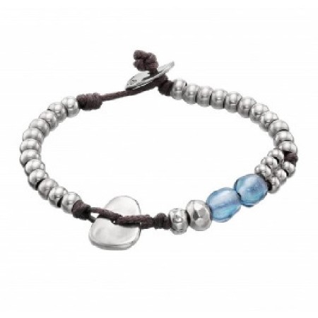 Bracciale Uno de50 UNISEX pelle marrone,  metallo argentato e vetro