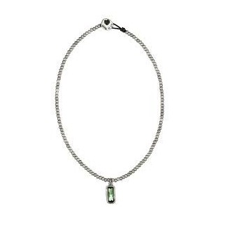 Uno de50 necklace in leather and silver plated with green crystal nuggets