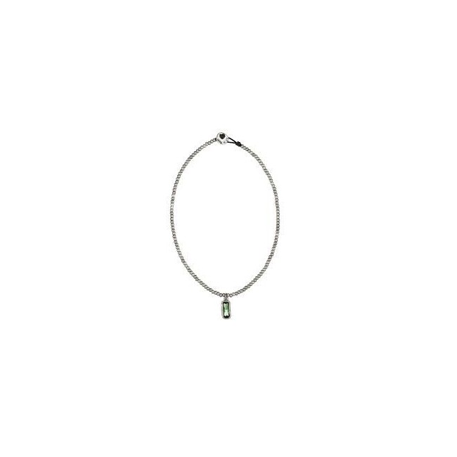 Uno de50 necklace in leather and silver plated with green crystal nuggets