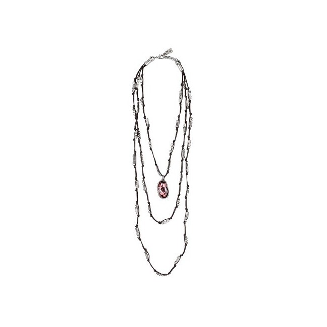 Uno de50 Necklace long size leather and nuggets silver plated