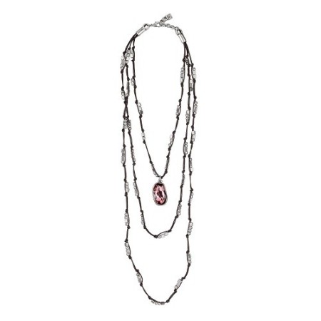 Uno de50 Necklace long size leather and nuggets silver plated