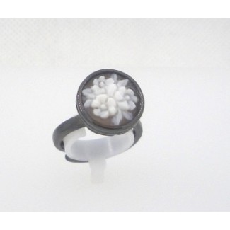 Cameo ring Italian cameo Silver Flower-A10 2