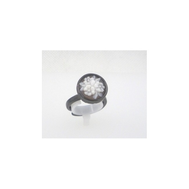 Anello Cameo Italiano in argento con cammeo fiore - A10