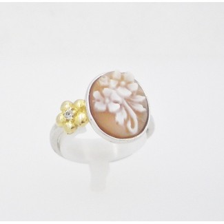 Anello Cameo Italiano in argento con cammeo fiore - A23L 2