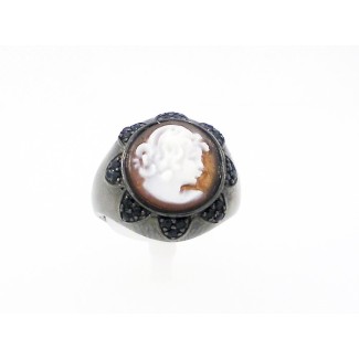 Cameo ring Italian cameo silver time woman-A55 2
