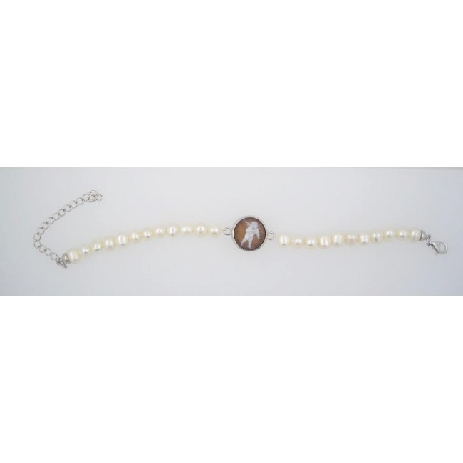 Italian Cameo bracelet in silver and pearl with cameo angel motif