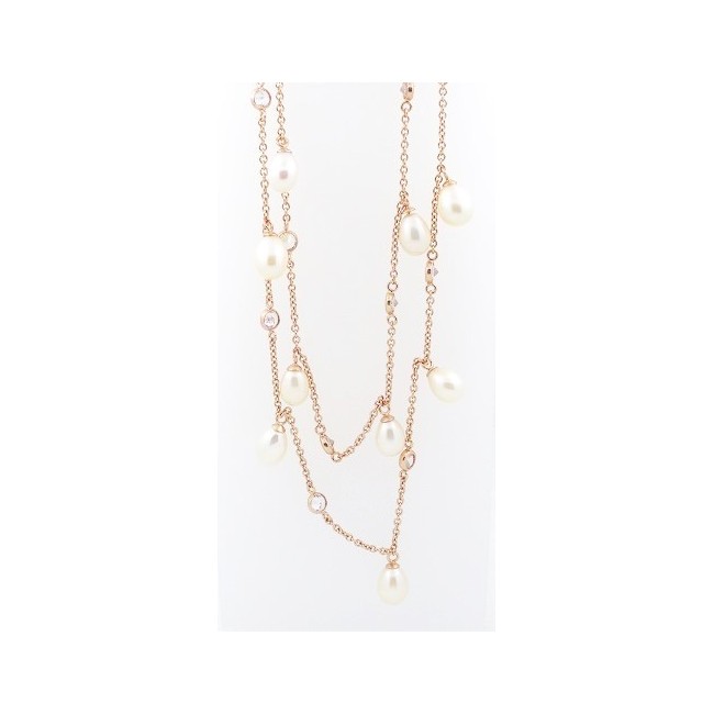 Collana perle Cameo Italiano in argento rosè con cammeo fiore