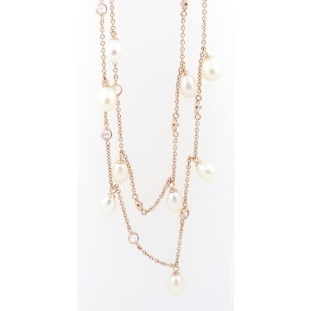 Italian Cameo silver pearl necklace in rose gold plated flower motif cameo