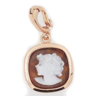 Pendente Cameo Italiano in argento rosè con cammeo volto di donna