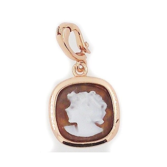 Italienischen Cameo Anhänger in Sterling Silber stieg Wein mit Cameo Frau Gesicht