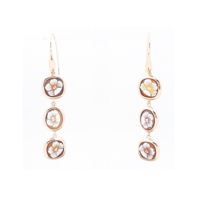 Earrings Italian Cameo in silver rose gold plates flower motif