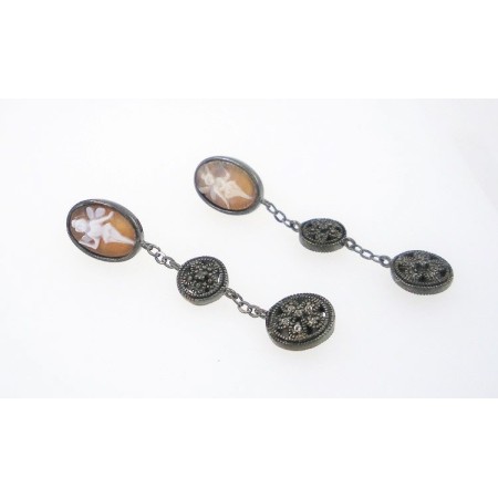 Earrings Italian Cameo in silver with cameo Tinkerbell motif