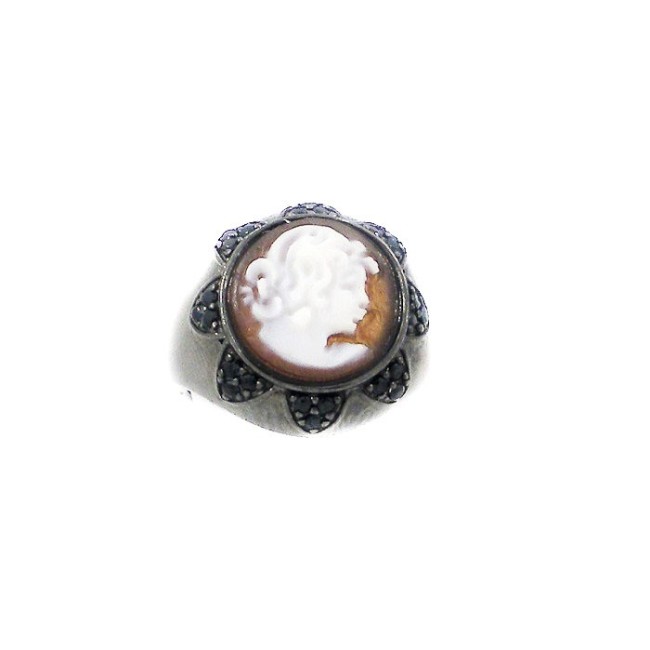 Anello Cameo Italiano in argento con cammeo volta di donna - A55