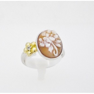 Kamee-Ring Silber A23L italienischen Kamee Blume-