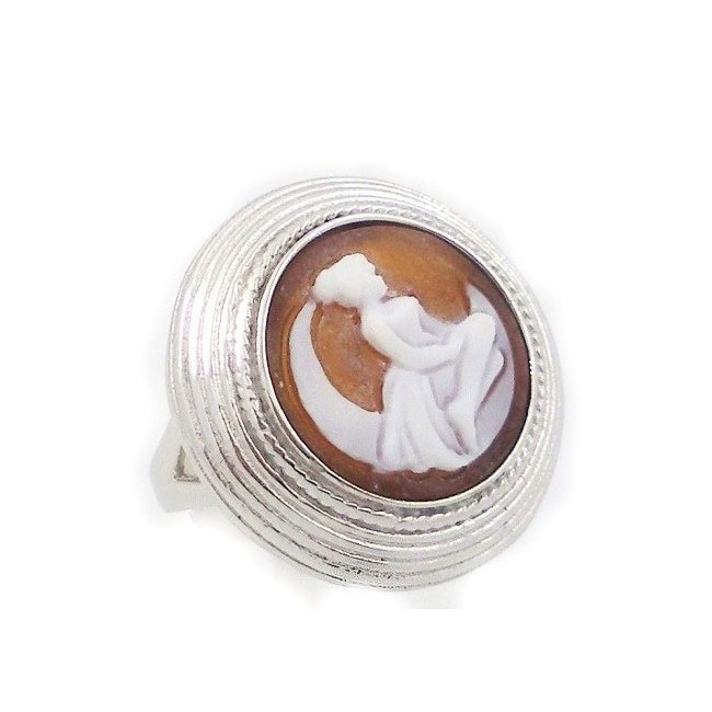 Anello Cameo Italiano in argento con cammeo donna sulla luna - A47