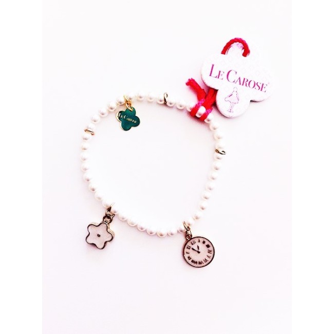 Le carose bracelet elastic line with white pearls and white pendants