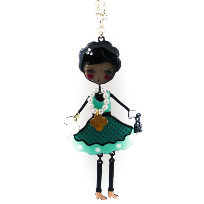 Collana Le Carose Flapper pvd nero con vestito verde
