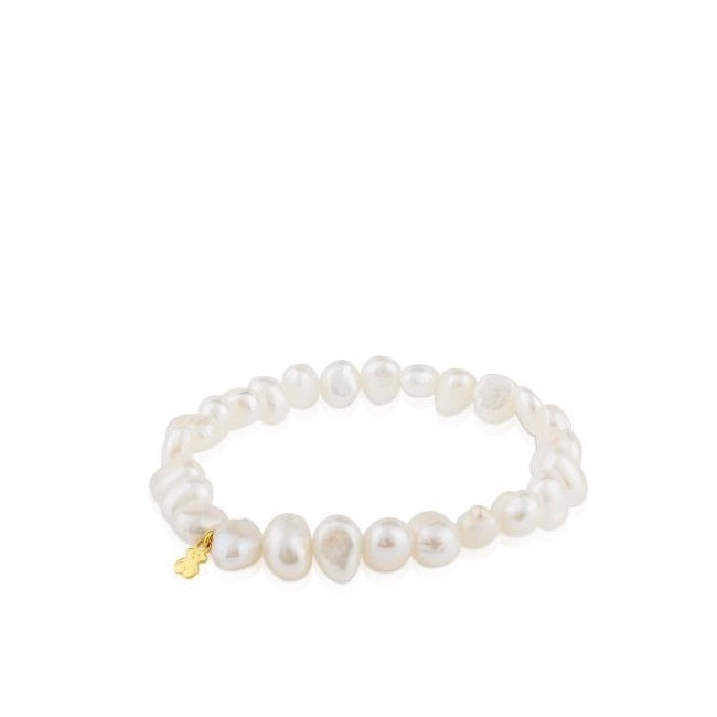 Bracciale Tous perle barocche bianche con orsetto