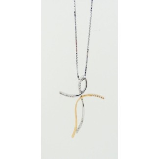 Collana Polello con croce in oro rosa e bianco con brillanti - CR8DA
