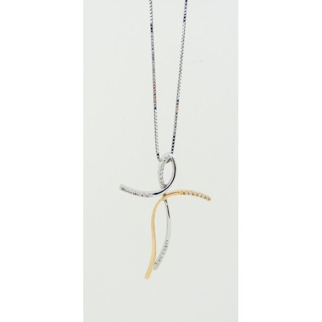 Polello Halskette mit rosa und weißen gold Kreuz mit Diamant-CR8DA