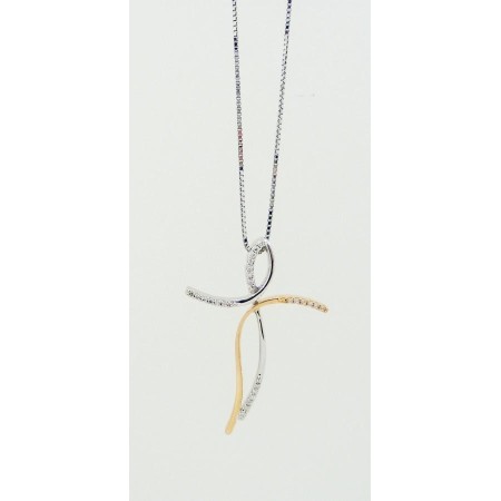 Collana Polello con croce in oro rosa e bianco con brillanti - CR8DA