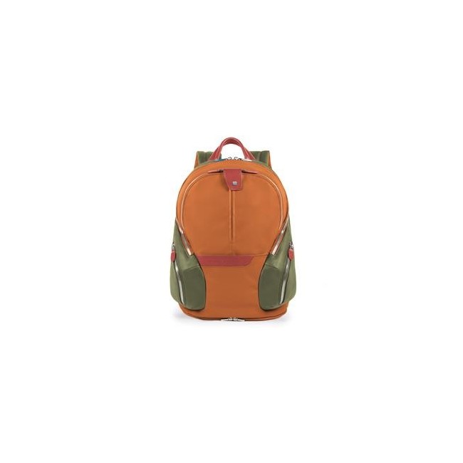 Piquadro Rucksack Klein Orange Stoff und Leder Coleos