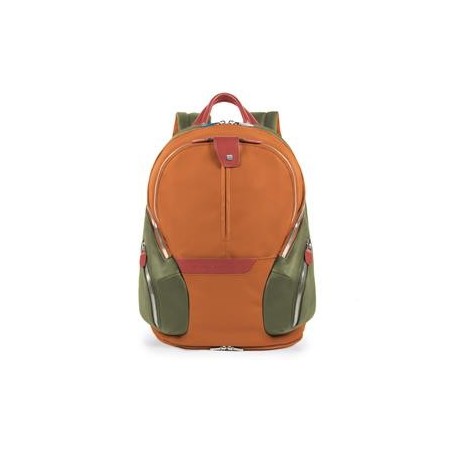 Piquadro Rucksack Klein Orange Stoff und Leder Coleos