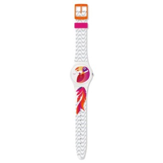 Orologio Colors Papagaye Swatch bianco e pink Beach Swing- GW175