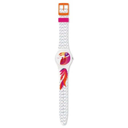 Orologio Colors Papagaye Swatch bianco e pink Beach Swing- GW175