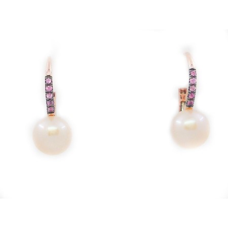 Lever-back earrings Mimi Happy with Pearl and Pink Sapphire