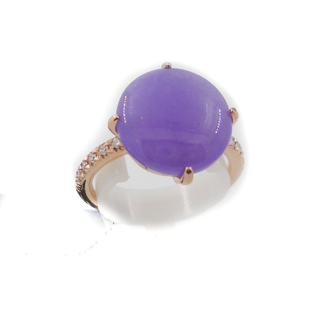 Anello Mimì Les Lulù in oro con Giada Lavanda e Diamanti