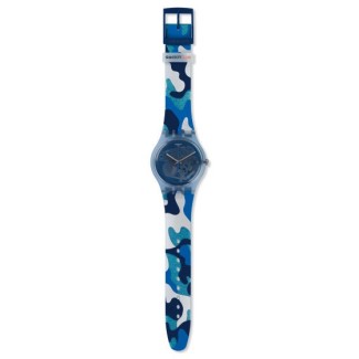 Swatch-Uhr SILVERSCAPE weibliche Nachrichten Camouflage blau