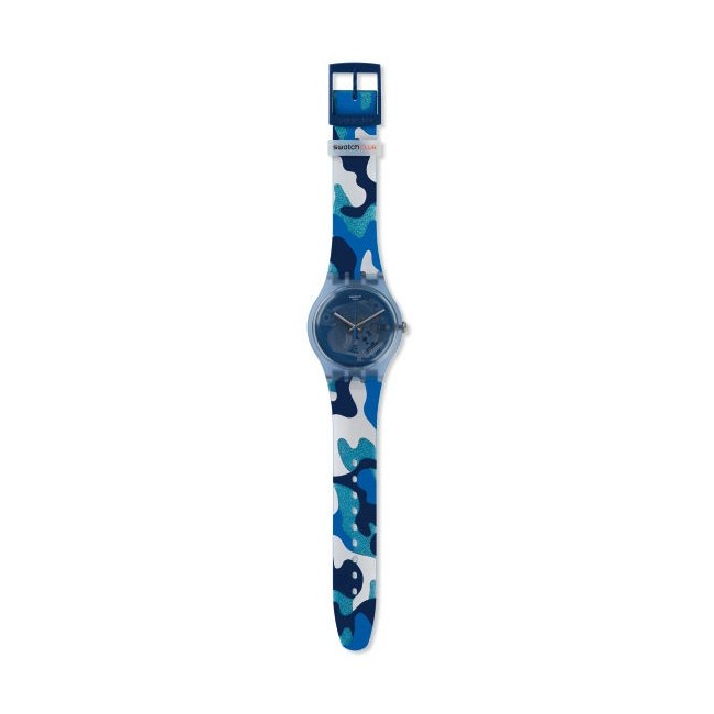 Swatch-Uhr SILVERSCAPE weibliche Nachrichten Camouflage blau