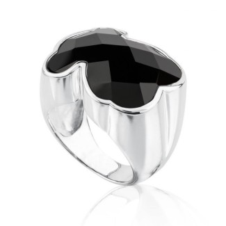 Tous bear silver Onyx Ring wide band
