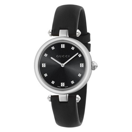 Gucci Uhr Diamantissima schwarzes Lederarmband YA141403