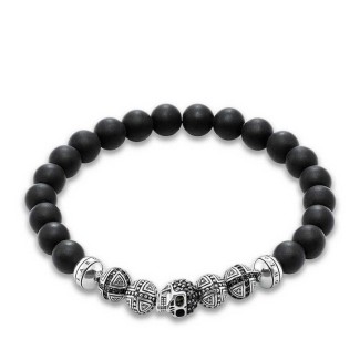 Thomas Sabo Armband mit silbernen Kugeln und Obsidian