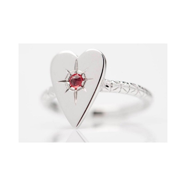Anello Otto gioielli cuore grande in argento e zaffiro rosso