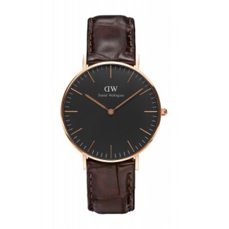 Daniel Wellington Yorker Uhr 36mm rosé Fall schwarzes Zifferblatt