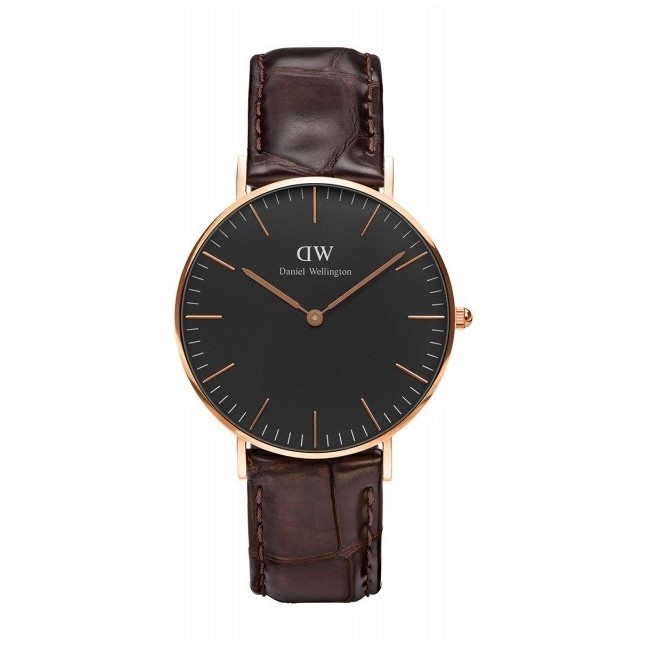 Daniel Wellington Yorker Uhr 36mm rosé Fall schwarzes Zifferblatt