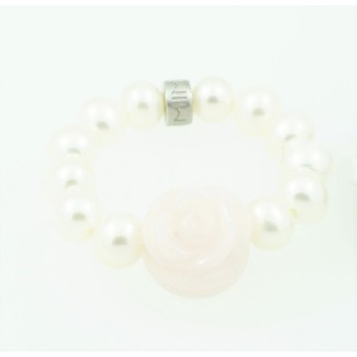 Anello Mimì elastica con rosa opale  rosa e perle bianche