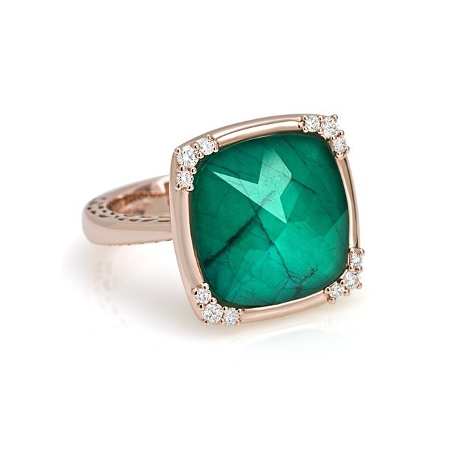 Anello Giorgio Visconti in oro rosa con quarzo verde e diamanti