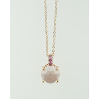 Necklace rose gold pink quartz and Mimi Happy pink sapphires
