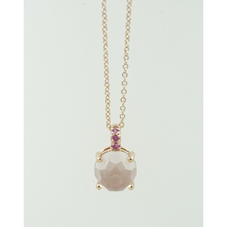 Necklace rose gold pink quartz and Mimi Happy pink sapphires