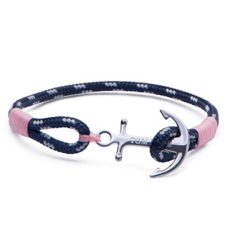 Bracciale Tom Hope con Ancora e cordino rosa e blu -  Coral Pink